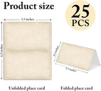 25 Pack Vintage Brown Place Cards, Editable Name Cards for Table Setting, Tent Cards Food Label for Dinner Party, Bridal Shower, Wedding, Baby Shower and Events -T34