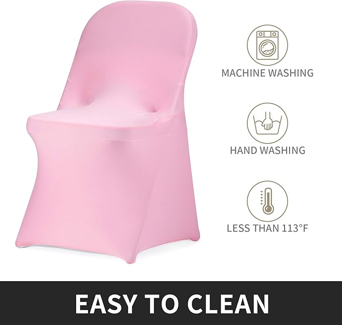 Peomeise Stretch Spandex Folding Chair Cover for Wedding Party Dining Banquet Event (Pink,12pcs)