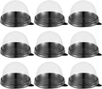 NUOBESTY Individual Cupcake Boxes 100pcs Round Plastic Transparent Dome Cupcake Boxes Egg-Yolk Puff Food Container Single Dome Boxes Baking Packing Box - Black