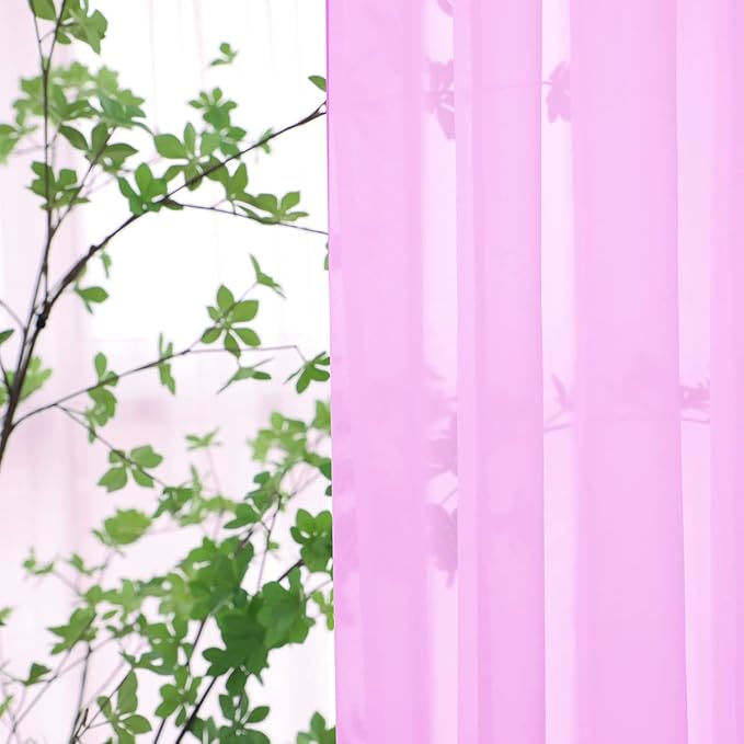 Window Pink Sheer Curtains 95 Inches Long 2 Panels Sheer Curtain Basic Rod Pocket Panel for Bedroom Children Living Room Yard Kitchen (Pink, 52" W x 95" L | 2 pcs)