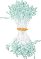 150-Pack Flower Stamens for Crafts, 5mm Double Heads Artificial Pearl Floral Pistil Mini Flower Pollens Stamens for DIY Making/Wedding/Scrapbook Decoration [Light Blue]