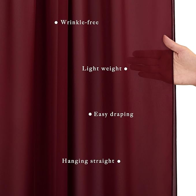 20Ft Length x 28" Width Wedding Arch Draping Fabric 4 Panels Burgundy Arch Drapes Chiffon Fabric Sheer Curtains Backdrop for Party Decorations Wedding Ceremony Bridal Ceiling Stage Reception Decor