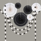 Cheerland Black White Party Decorations Hanging Paper Fans Garland Kit Gothic Decor Wedding Decoration Halloween Birthday Backdrop Baby Shower Goth Casino Emo Spooky Haunted House Party Supplies