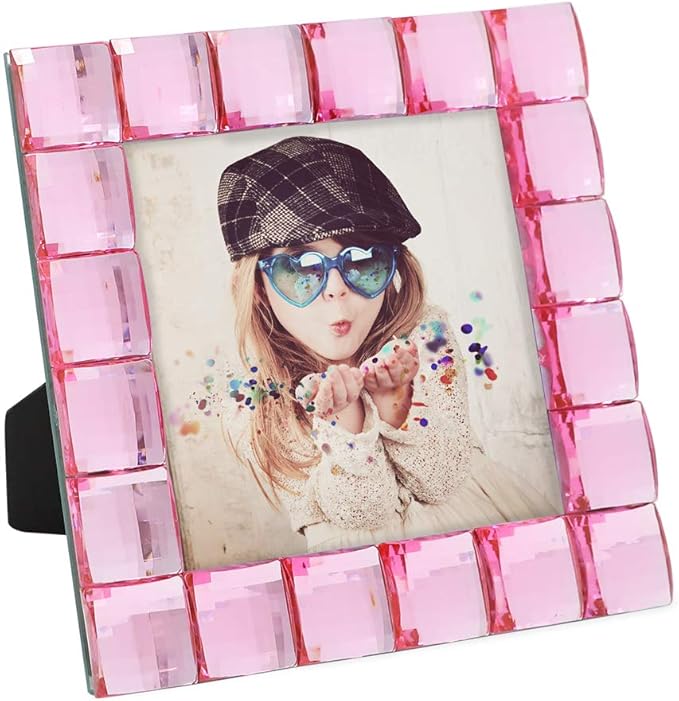 Isaac Jacobs Decorative Sparkling Light Pink Jewel Picture Frame, Photo Display & Home Décor (4x4, Light Pink)