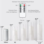 Amagic Pure White Acrylic Flameless Candles, Battery Operated Candles, Flickering LED Pillar Candles with Remote Control and Timer, Warm Yellow Light, D2.2 xH5 5" 6" 7" 8", Set of 5
