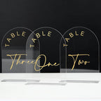 JINMURY Acrylic Arch Table Numbers with Stands, 5x7 Inch Acrylic Arch Sign Table Numbers for Wedding (Clear Gold Font, 1-10)