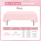6 Pack Pink Tablecloths for 8ft Rectangle Tables 60 x 126 Inch - Polyester Table Cover Stain and Wrinkle Resistant Washable Fabric Table Clothes for Wedding Party Banquet Reception Restaurant