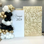 Qcity Champagne Gold Shimmer Wall Backdrop 36PCS, Black Back Not See-Through Design, Square Sequin Glitter Backdrop Panel, Perfect for Outdoor Events, Birthdays, Wedding and Party Decoration
