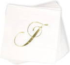 Gift Boutique 100 Gold Foil Monogram J Cocktail Napkins Disposable Paper Hand Towels for Wedding Baby Shower Holiday Party Powder Room Decor