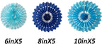 15pcs 6'' 8'' 10'' Paper Fans Set - Blue Tissue Paper Fans Decor for Party, Birthday, Wedding Events