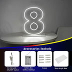 Number 8 Neon Sign for Birthday, 1.38ft Cool White USB Battery Powered Led Neon Sign for Party Wedding Anniversary Decor Light Sign (Number 8)