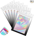 Funfery 100 Pack Gradient Holographic Bags,Resealable Bags with Zipper,Clear Window Packaging Pouchs,Foil Bag for Food Storage,Small Business,Sample Jewelry Bag(3.1×5.1In,White Black)