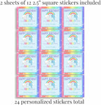 Custom & Personalized Narwhal Unicorn of The Sea Happy Birthday Gift Tag Sticker Labels, 24 2.5" Square Stickers by Amanda Creation