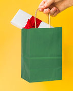 Bakepacker 100 Pcs Deep Green Mini Paper Gift Bags with Handles 6"x4.5"x2.5" Brown Kraft Party Favor Bags Multiple Uses (Mini size)