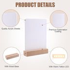 6" x 8"- 6 pcs Acrylic 4 pcs Frame Sublimation LED Acrylic Photo Frames Night Lights Blanks Heart Shape,with Warm Color Light with Wood Stand for Heat Press Machine Printing