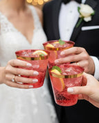 Goodluck 50PCS 9oz Red and Gold Plastic Cups for Party, Disposable Gold Rim Cups, Plastic Cocktail Glasses for Wedding Thanksgiving, Christmas, and Parties