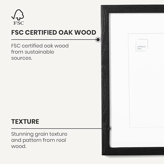 Opposite Wall - 16x16 in - Black Solid Oak Wood Picture Frame - Lightweight, Versatile & Shatterproof - Wall Hanging Poster or Photo Frame - Wall Decor for Office, Gallery & Home