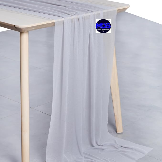 MDS 5 Pack 10ft Chiffon Table Runner 29 x 120 Inches Sheer Wedding Runner Romantic Rustic Table Runner for Wedding Decorations, Birthday Parties, Bridal Shower Party Arch Decor - Cool Gray