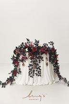 Ling's Moment 9FT Eucalyptus & Willow Leaf Garland with White Flower, Handcrafted Wedding Sweetheart Table Centerpieces Head Table Decor Arch Backdrop Decorations for Wedding | Black & Burgundy