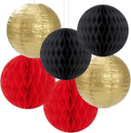 Red-Black Gold Party Decorations Streamers Lanterns - 14pcs Casino-Theme Graduation 2025 Paper Fan,Game Night Wedding Birthday Baby Bridal Shower Tissue Pom Poms,Honeycomb Balls Decor Ouruola