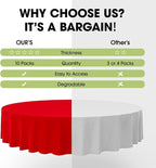 Pureegg Plastic Table Cloth Disposable 10 Pack, 84'' Round Table Cloths, Valentines Day, Thanksgiving, Christmas Decorations, Fall Tablecloths, Round, Plastic Cover, Leakproof & Sturdy, Red