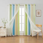 FANLI Ombre Rainbow Blackout Curtains for Kid Girls Bedroom Living Room Darking Stripe Double Layer Star Cut Out Wall Home Decor Gradient Grommet Window Curtains （Blue Green 52Wx84L）