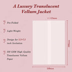 120 Pack Pre-Folded Vellum Jackets for 5.5x7.5 Invitations, Translucent Vellum Paper 5.5x7.5 Jackets, 100GSM Wedding Invitations Wraps, Envelope Liners for Birthdays, Baby Showers