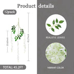 12 Pack White Wisteria Hanging Flowers Garland, 3.77 Feet Artificial Flower Vines, Fake Wisteria, Artificial Vines Hanging Garland for Backdrop Outdoor Yard Garden Decor