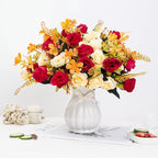 LESING Artificial Fake Flowers with Vase Silk Artificial Roses Wedding Flowers Bouquets Home Office Party Meeting Room Decoration (Red-1)