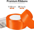 1-1/2 Inch Orange Ribbon, 25 Yards Orange Stain Ribbon for Gift Wrapping, Halloween, Christmas and Birthday Party Decoration, Craft, Flower Bouquet, Sewing