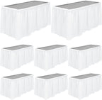 TURSTIN 8 Pieces White Plastic Table Skirts 14 Feet x 29 Inch for Rectangle Tables Fitted Tablecloth Disposable Table Cover for Birthday Party, Events, Banquette Baby Shower