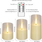 Flameless LED Candles, Upgraded Realistic Flickering Pillar Battery Operated Candles with Remote Timer, Acrylic Electric Set of 3 for Romantic Ambiance and Home Decoration（Ivory）