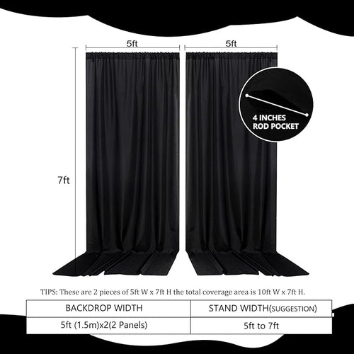 2 Panels Black Backdrop Curtain, 10 x 7 Feet Background Curtains for Parties, Weddings, Baby Showers, Bachelorette Halloween, Christmas Birthday Party Photoshoot Backdrop Curtains Decorations