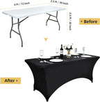 6-Pack 6ft Black Spandex Table Covers for Rectangle Standard Folding Tables - Wrinkle Resistant Stretch Tablecloths - Ultimate Fitted Table Protector for Parties, Trade Shows, Wedding