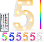 Pooqla Colorful Lighted Numbers with Remote, 35 Colors Light Up Numbers for Party, RGB LED Marquee Number Lights Gift for 5th Birthday Decorations, Wedding, Bar, Night Light, Home Decor, Number 5