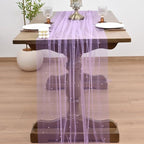 Joanlody Fall Pearl Table Runner 10ft Rustic Boho Tulle Table Runner with Pearls for Baby Shower Wedding Party Veil Dessert Thanksgiving Table Decor Lilac