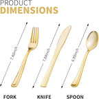 50 Pack Pre Rolled Gold Plastic Silverware Set with Napkins,Disposable Wrapped Heavy Duty Cutlery Set for Wedding Birthday Party-50 Forks,Knives,Spoons,Napkins,Utensils Set,Plasticware Bulk
