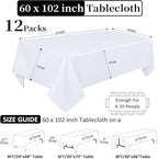 12 Pack White Table Cloth 60 x 102 Inch Rectangular Tablecloths for 6 Foot Rectangle Tables, Wrinkle Resistant White Tablecloth Washable Polyester Fabric Table Covers for Buffet Wedding Party Banquet