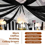 6 Panels Black Wedding Ceiling Drapes 5ftx40ft Ceiling Drapes Chiffon Fabric Arch Draping Sheer Curtains Soft Drapery Draping Wedding Ceiling Decorations for Party Ceremony Stage Swag