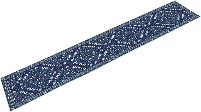 Boho Floral Vintage Table Runner, Retro Morris Abstract Blue Flower Rustic Country Farmhouse Pattern for Home Kitchen Table Decor Dining Coffee Room Wedding Party Decor 13x120in