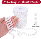 Faux Pearl Beads Garland - 10mm Christmas Tree Beads, 11 Yards White Pearl Strands Spool for Wedding Party & Christmas Tree Decoration