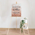 Andaz Press Personalized Extra Large Wedding Easel Board Party Sign, 12x18-inch, Glitzy Faux Rose Gold Glitter, Welcome to Our Wedding Bride Groom Name Date, 1-Pack, Custom