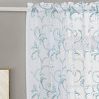 Embroidered Floral Sheer Curtains Blue 63 Inch , Rod Pocket Voile Drapes for Living room, Bedroom, Vintage Embroidery Semi Crinkle Curtain Panels for Yard, Patio, Villa, Parlor, Set of 2, 52"x 63".