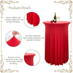 Albassa 2 Pack Cocktail Table Covers 32"x 43" Spandex Stretch Round Cocktail Tablecloths with Wavy Drapes Fitted High Top Bar Table Skirts for Wedding Party Banquet (Red, 2 PCS)