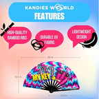 Kandies World Custom Festival Folding Hand Fan - Unique Designs, Made of Bamboo, Clacking Sound, Lightweight - Perfect Rave and Festival Accessory!