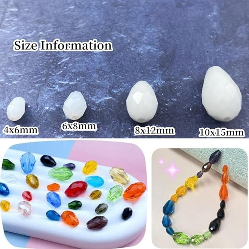 100pcs 8x12mm Teardrop Crystal Glass Beads Vertical Hole Faceted Glass Teardrop Spacer Beads for Bracelets Necklace Earring DIY Jewelry Making Craft(White)