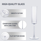 Ciaell 24 Pack Plastic Champagne Flutes - 6oz Ribbed Disposable Champagne Glasses - Clear Vintage Mimosa Glasses with Long Stem, Elegant & Lightweight for Weddings, Birthdays, Parties