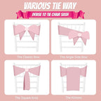 10 PCS Blush Pink Satin Chair Sashes Bows Universal Chair Ribbon Ties Back Sash for Wedding Party Reception Events Banquets Hotel Event Chair Cover Decoration (7x108 inch)