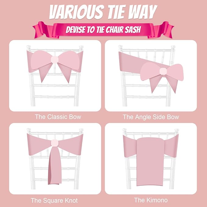 10 PCS Blush Pink Satin Chair Sashes Bows Universal Chair Ribbon Ties Back Sash for Wedding Party Reception Events Banquets Hotel Event Chair Cover Decoration (7x108 inch)