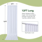 40×12ft White Wrinkle Free Backdrop Curtain, Soft Silky Easy to Drape Wedding Drapes for Backdrop, 8 Panels 12 ft Long Backdrop Curtains for Parties Birthday Baby Shower Photo Photography Background